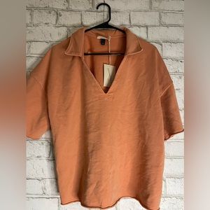 Women's Short Sleeve Collared Pullover Top By Universal Thread Faded Peach L